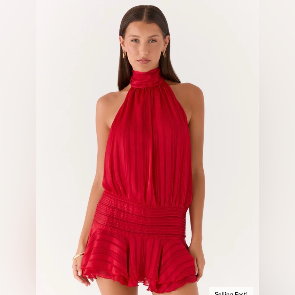 Peppermayo Willow Chiffon Mini Dress Red Halter Neck Tie Scarf Size 6 Open Back